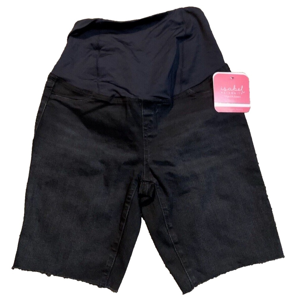 NWT! Isabel Maternity Black Raw Hem Full Panel Bermuda Jean Shorts - Size 10